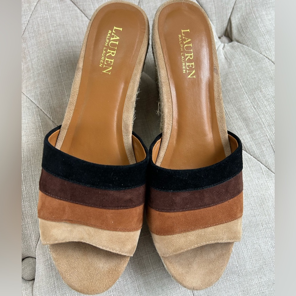 Ralph Lauren Karlia suede leather wedges Women’s Shoe Size 9.5 NWOB